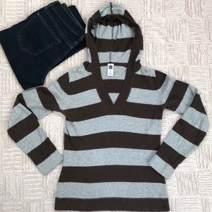 GAP wool blend cozy sweater hoodie long sleeve pullover top brown gray stripe XS
